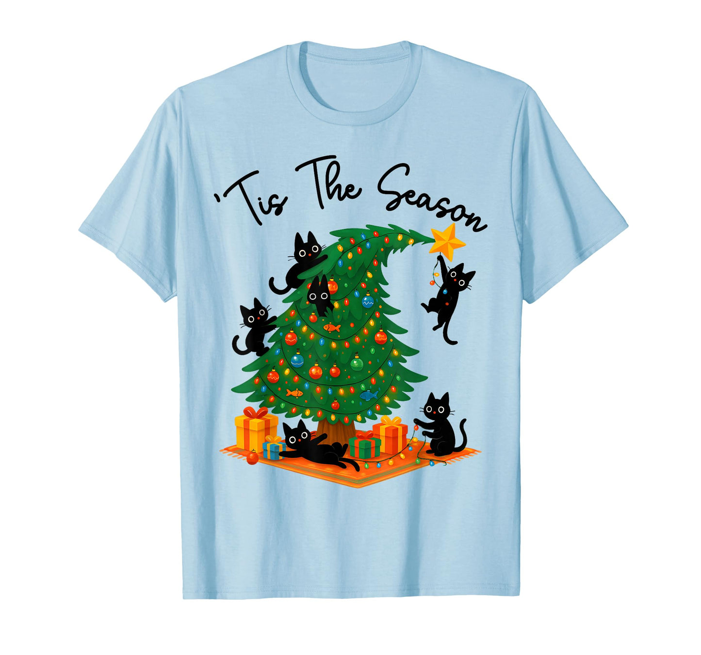 Tis The Season Christmas Tree Cute Black Cat Matching Family T-Shirt