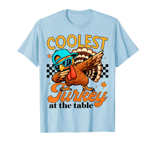 Coolest Turkey at Table Funny Bird Toddler Boys Thanksgiving T-Shirt
