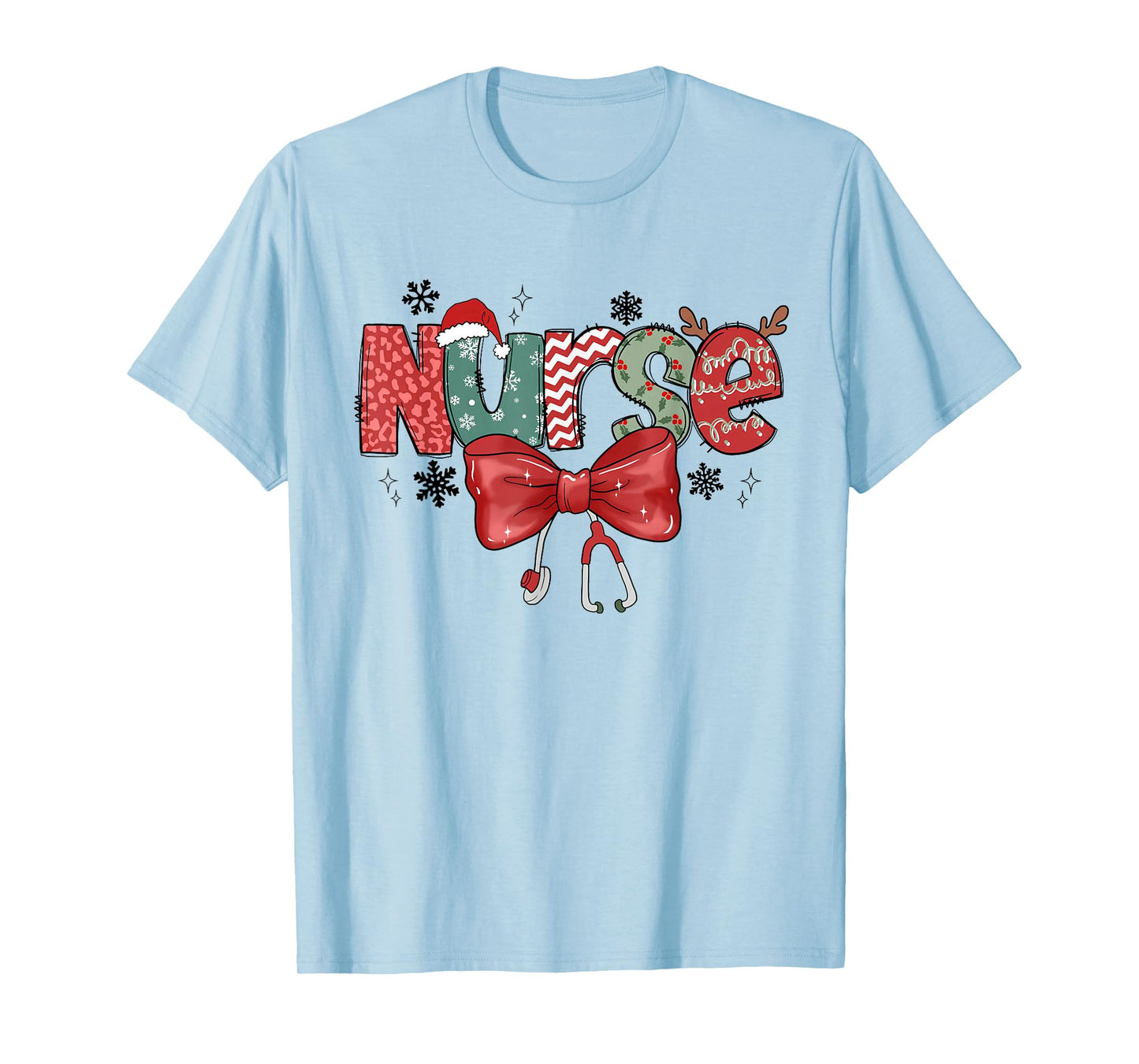 Christmas Nurse Coquette Bow Stethoscope Nursing Xmas Pjs T-Shirt