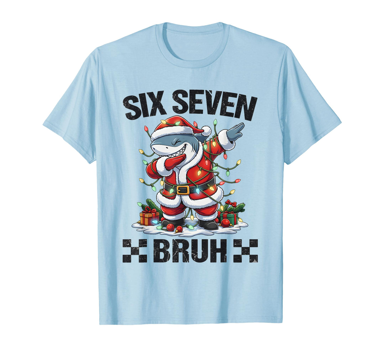 67 Six Seven Bruh Santa Shark 6 7 Meme Christmas Lights T-Shirt