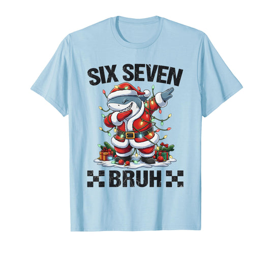 67 Six Seven Bruh Santa Shark 6 7 Meme Christmas Lights T-Shirt