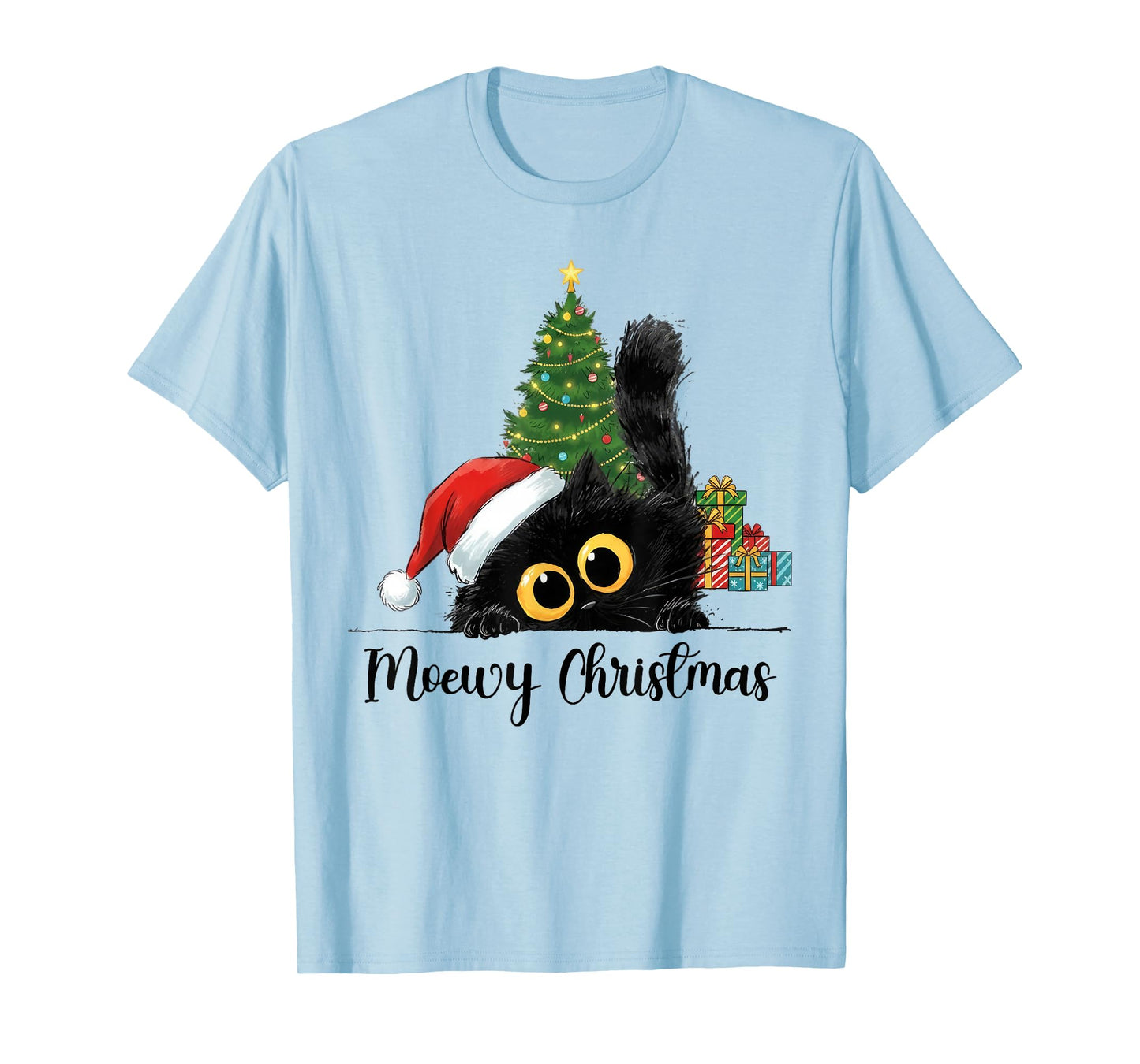 Moewy Christmas Cute Cat Santa Hat Xmas Women Girl T-Shirt