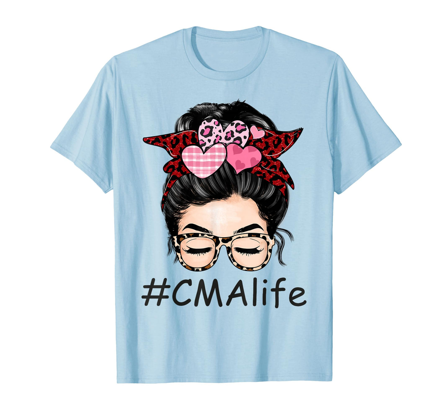 CMA Certified Medical Assistant Valentine Day Cute Messy Bun T-Shirt