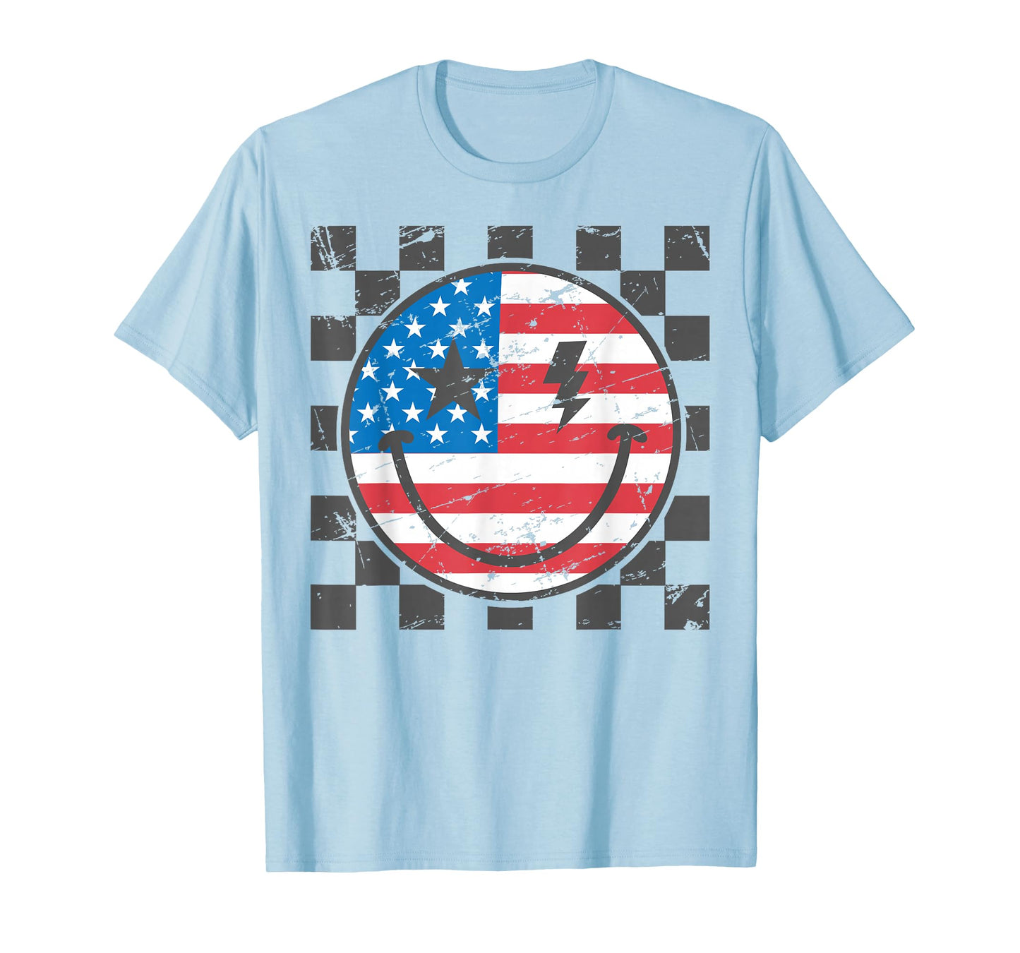 Happy 4th of July Groovy Smile Face Red White Blue USA Flag T-Shirt