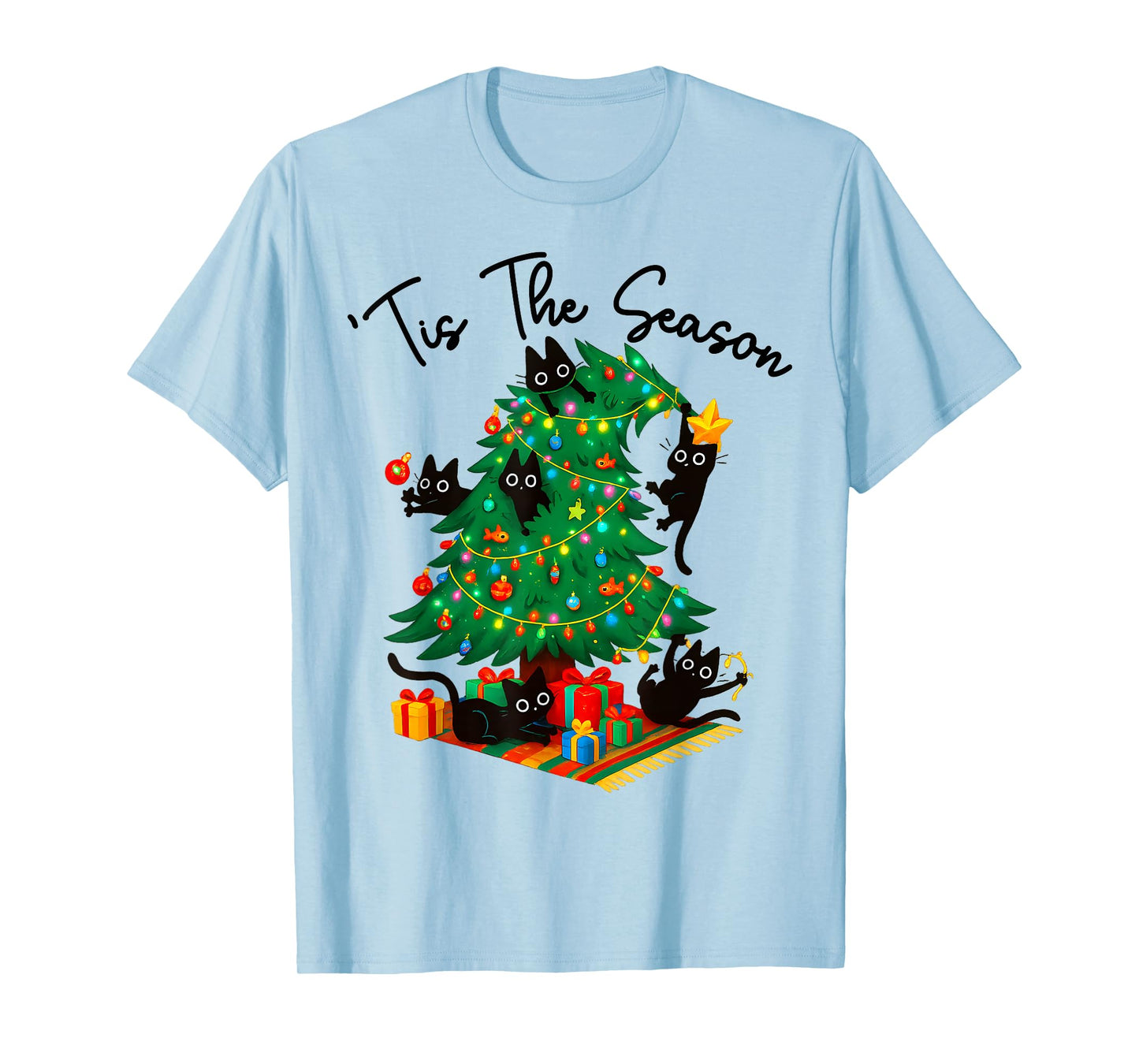 Tis The Season Christmas Tree Cute Black Cat Matching Family T-Shirt