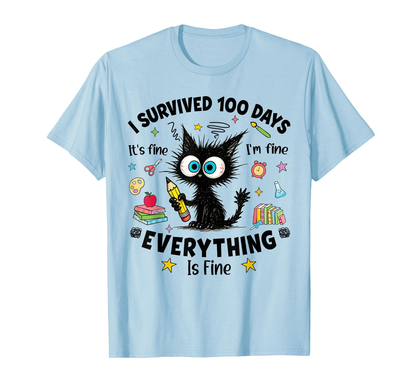 I Survived 100 Days of School Funny Black Cat 100th Day Kids T-Shirt