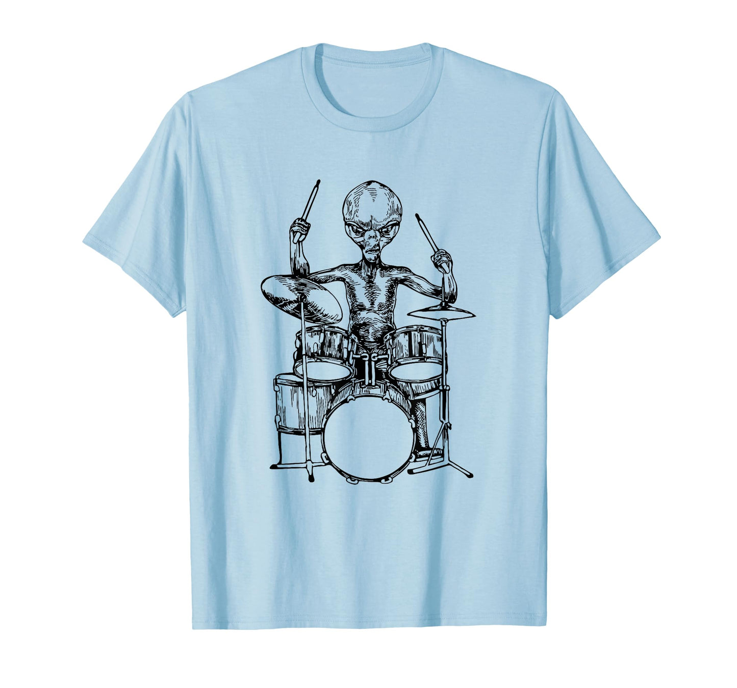 Alien Playing Drums Funny Space Drummer Rock Musician T-Shirt