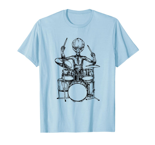 Alien Playing Drums Funny Space Drummer Rock Musician T-Shirt