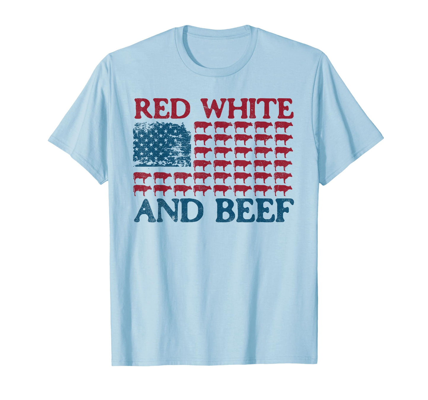 Red White And Beef 4th Of July Cattle American Flag Cow T-Shirt