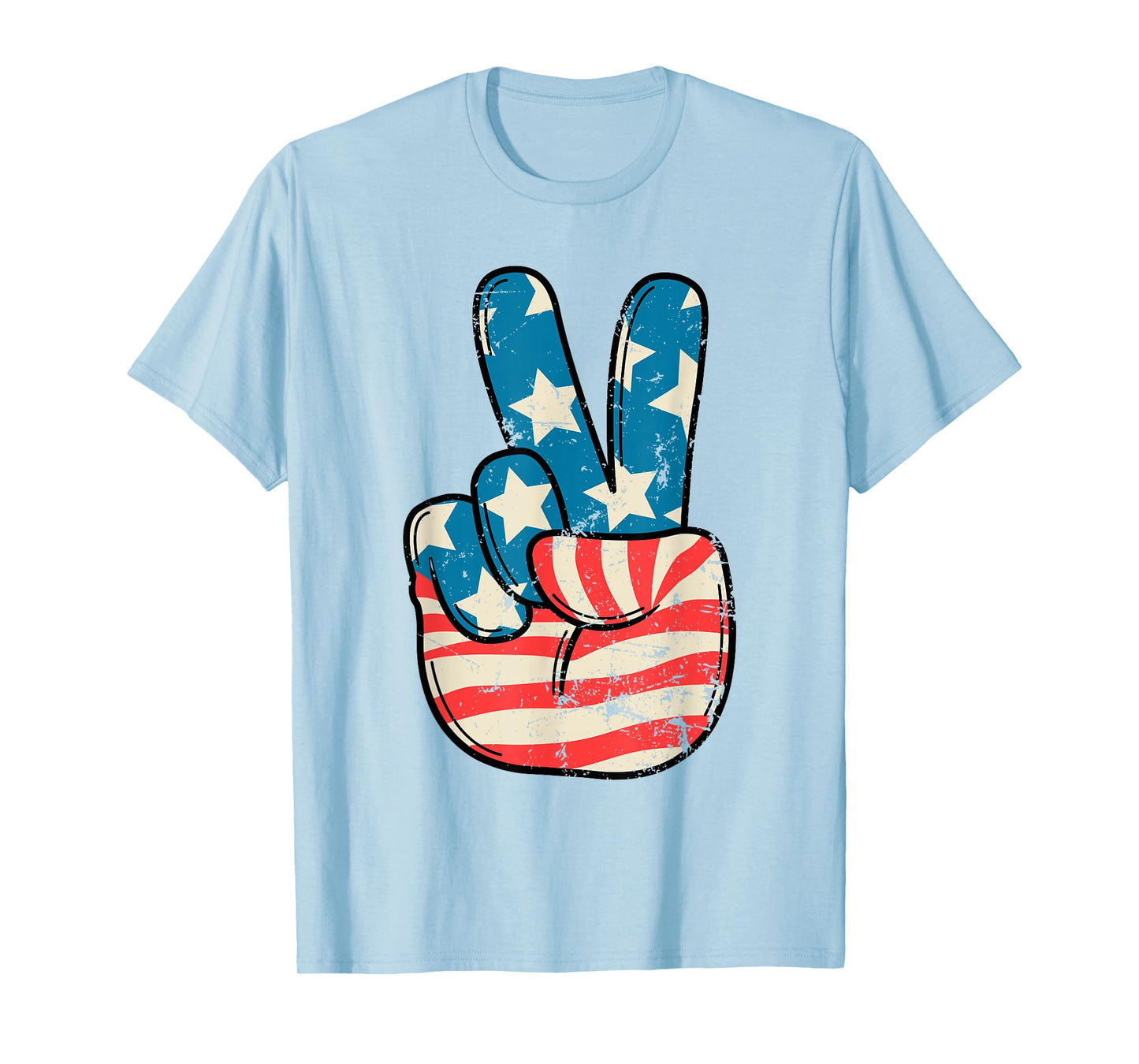 USA Flag Peace Sign Hand 4th of July Patriotic Men Boys T-Shirt