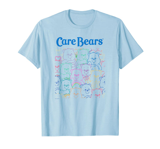Care Bears Vintage Classic Rainbow Neon Outline Group Poster T-Shirt