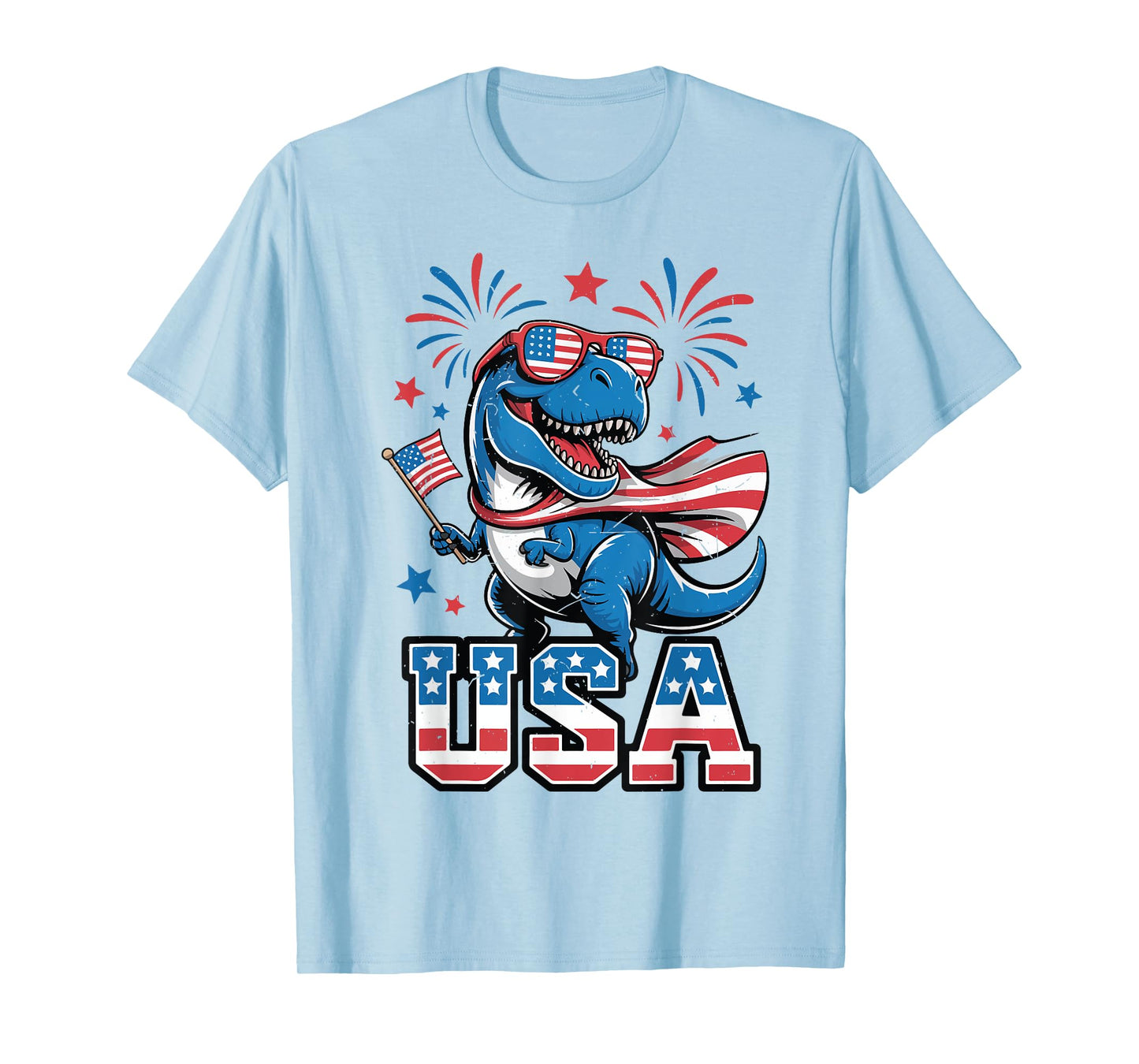 USA 4th July Toddler Boy Dinosaur Dino American Flag Patriot T-Shirt