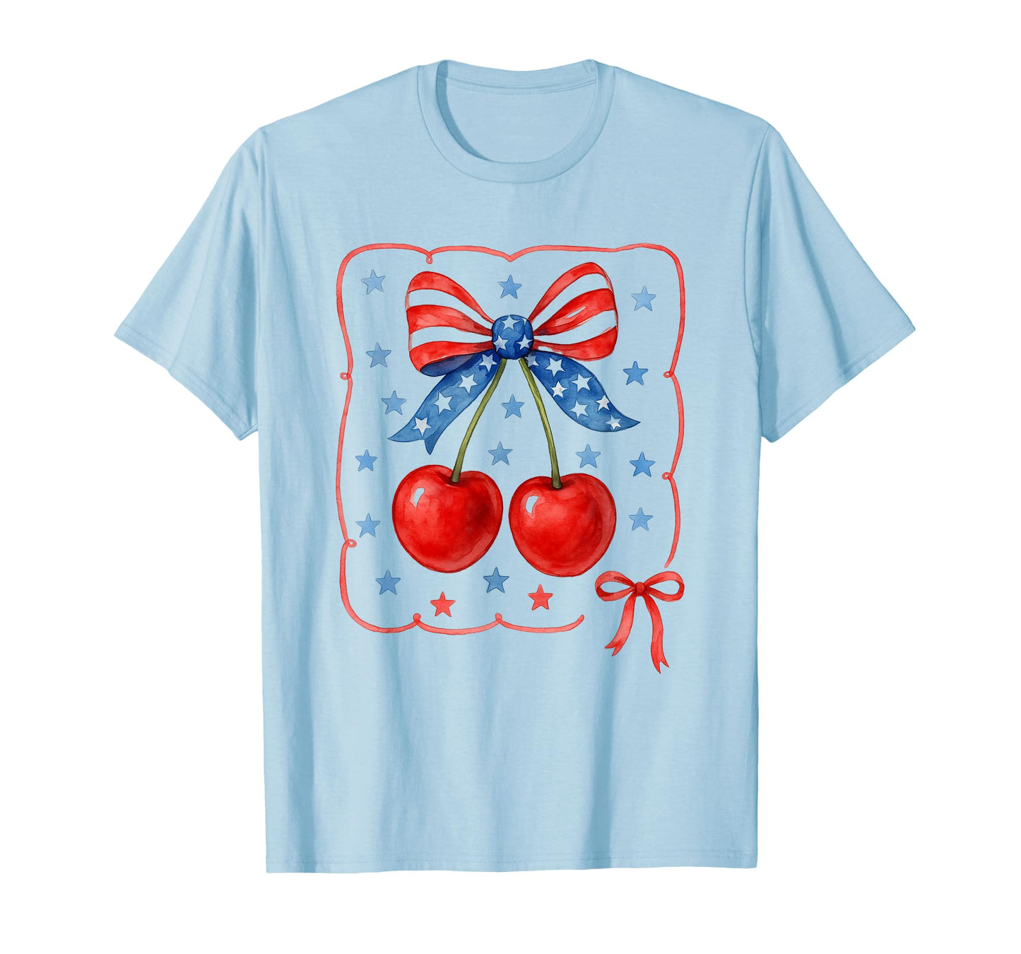 American Coquette Cherry Bow Patriotic USA Flag 4th Of July T-Shirt