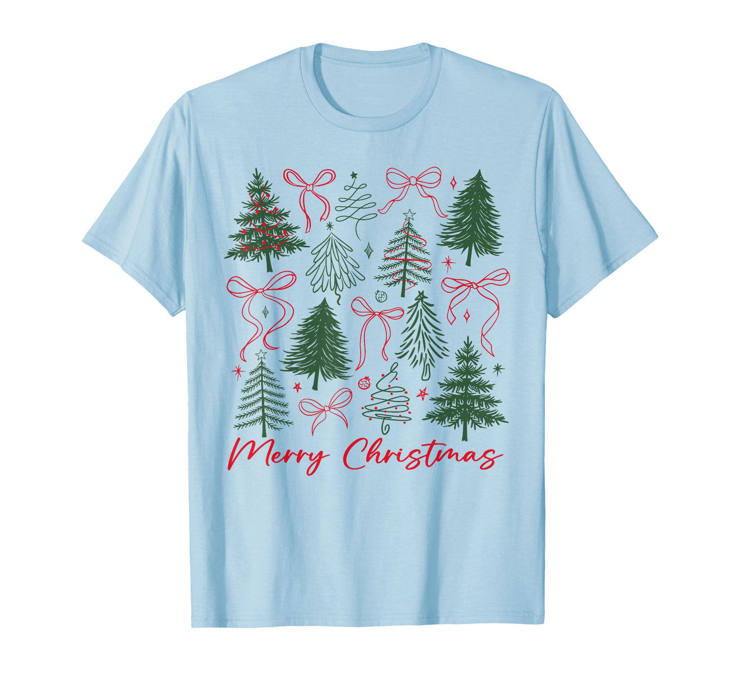 Preppy Merry Christmas Coquette Bow Pink Christmas Tree Girl T-Shirt