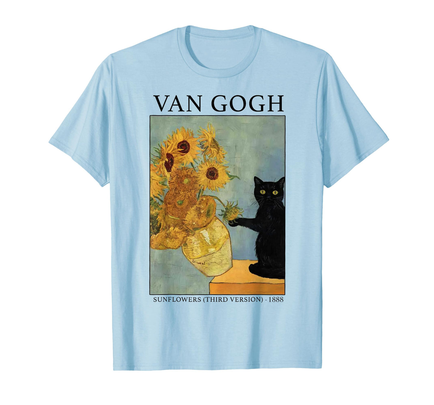 Van Gogh Black Cat With Sunflowers Funny Cat T-Shirt