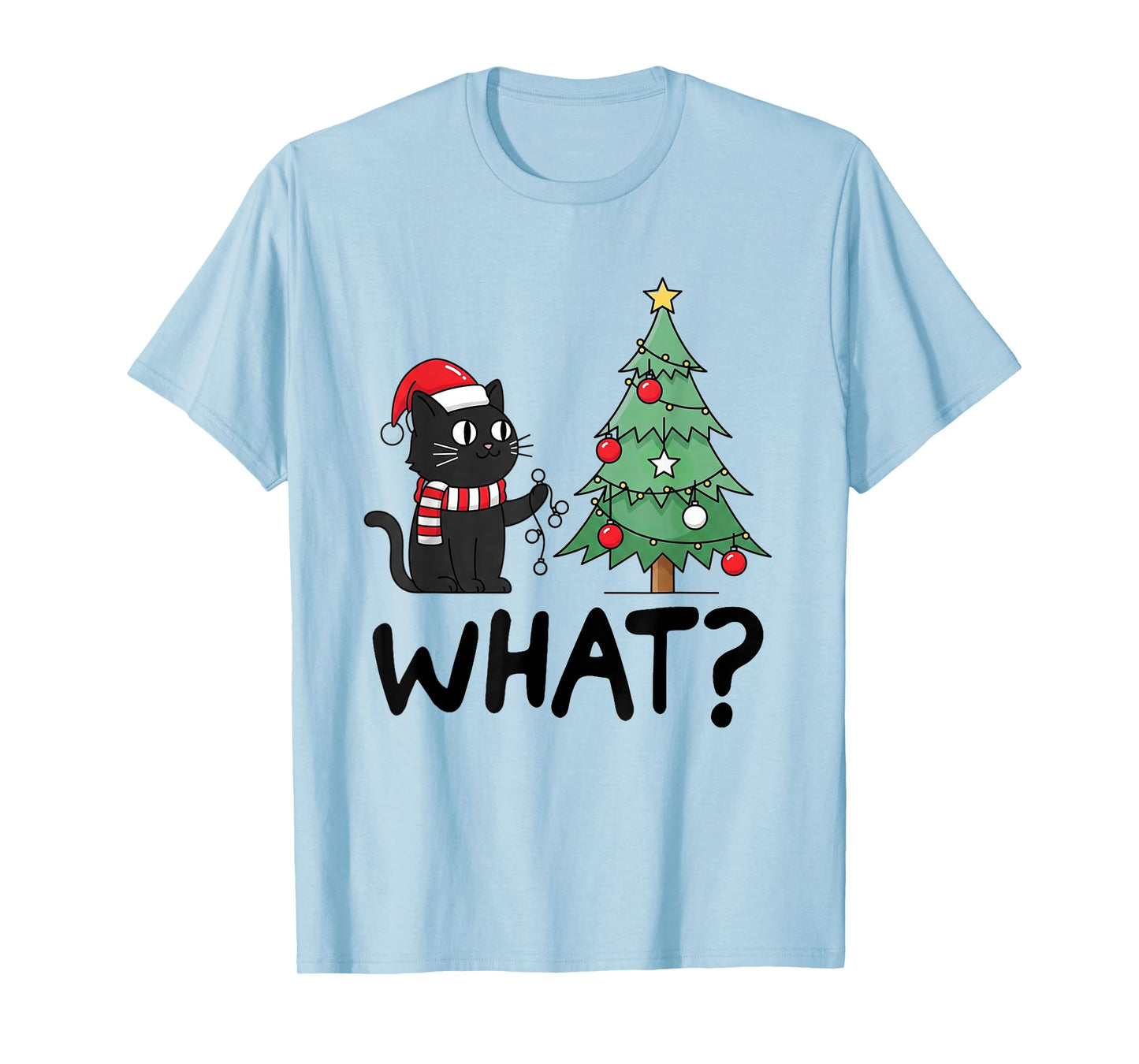 Funny Black Cat Gifts Pushing Christmas Tree Over Cat What T-Shirt