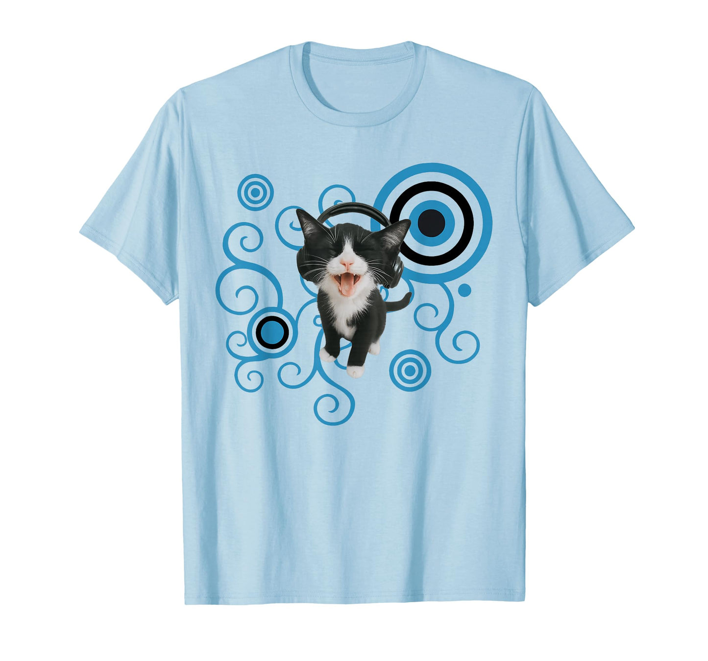 Happy Kitty with Headphones Men Women Kids T-Shirt