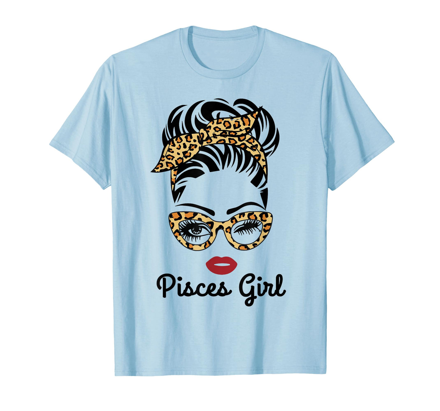 Pisces Girl Woman Face Leopard Bandana glasses T-Shirt