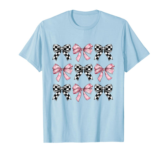 Checkered Pink Bows for Women and Girls Cute Clean Girl T-Shirt