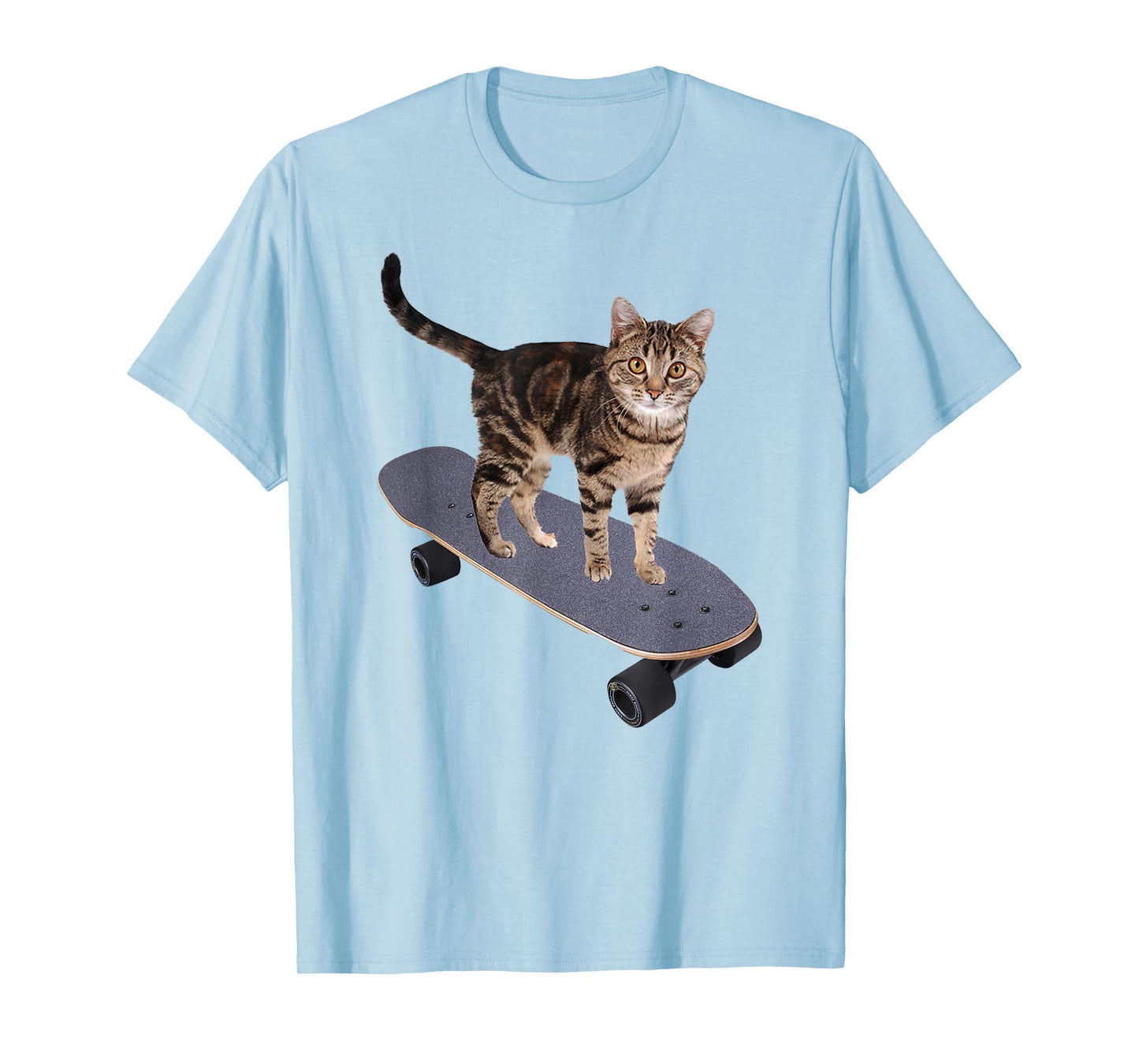 Cat on Skateboard Funny Gray Tabby Kitty T-Shirt for Men Women Girls Kids