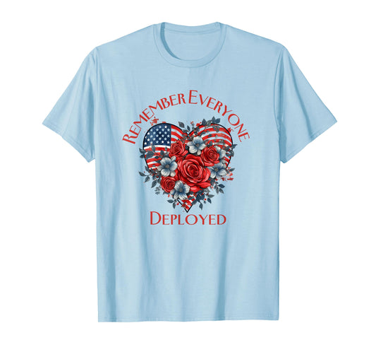 American Flag Patriotic Flowers Deployed RED Friday Military Women Men T-Shirt