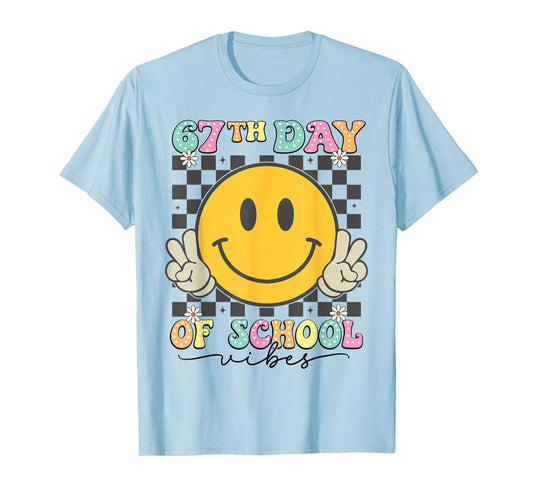 67th Day of School Vibes Groovy 67 Meme Teacher T-Shirt