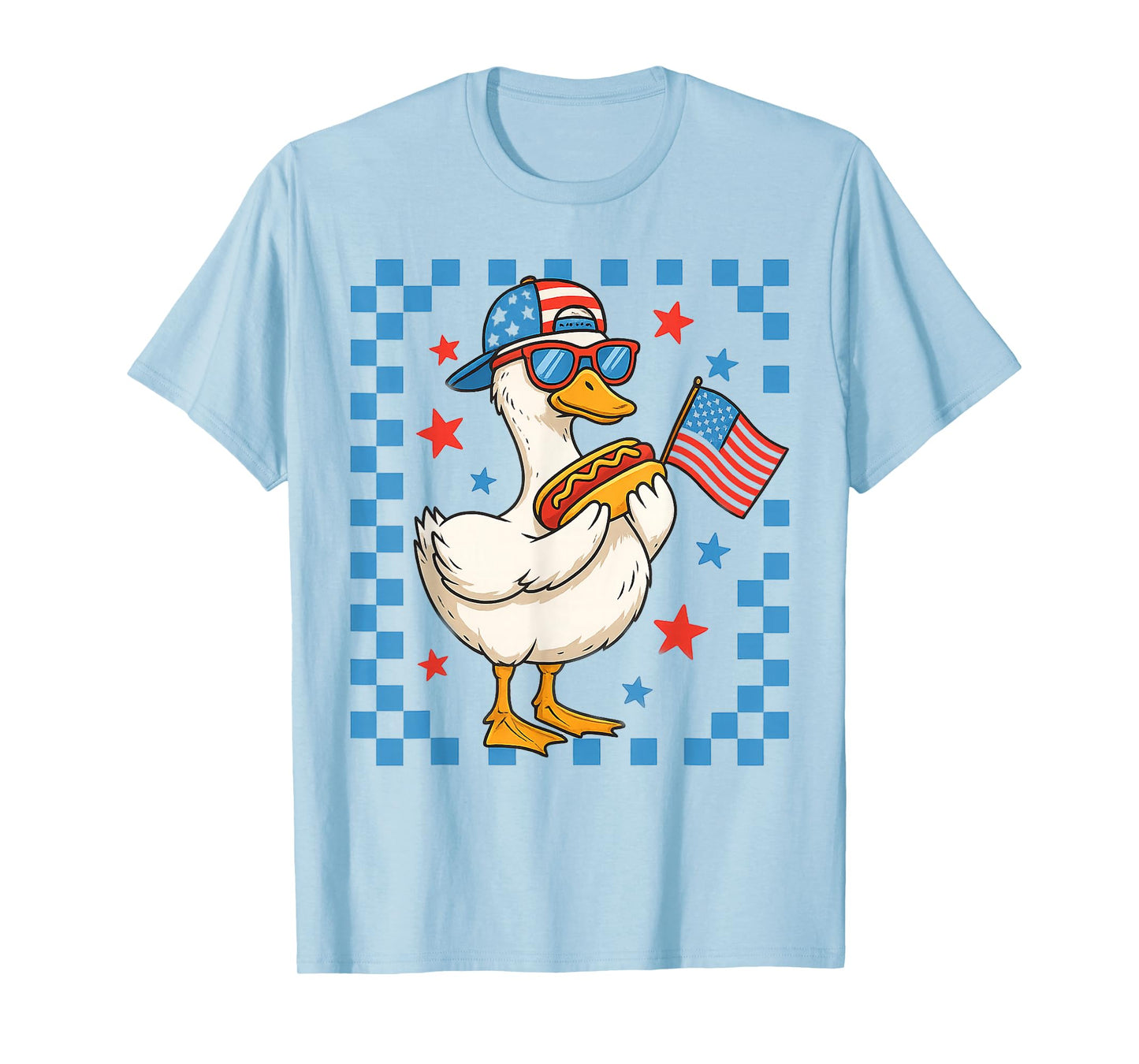 Funny Patriotic Duck USA Flag Hot Dog 4th of July Kids Boys T-Shirt