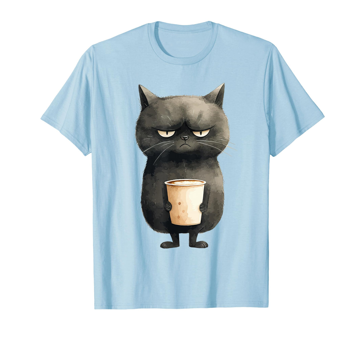 Grumpy Black Cat with Latte Coffee T-Shirt