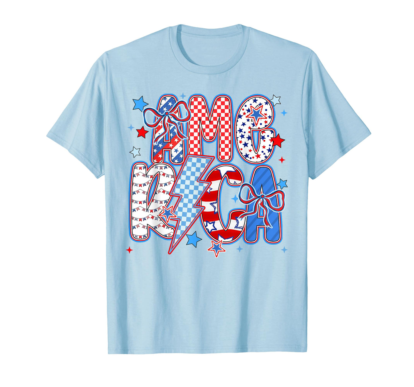 Retro America Flag Coquette 4th of July Checkered Patriotic T-Shirt