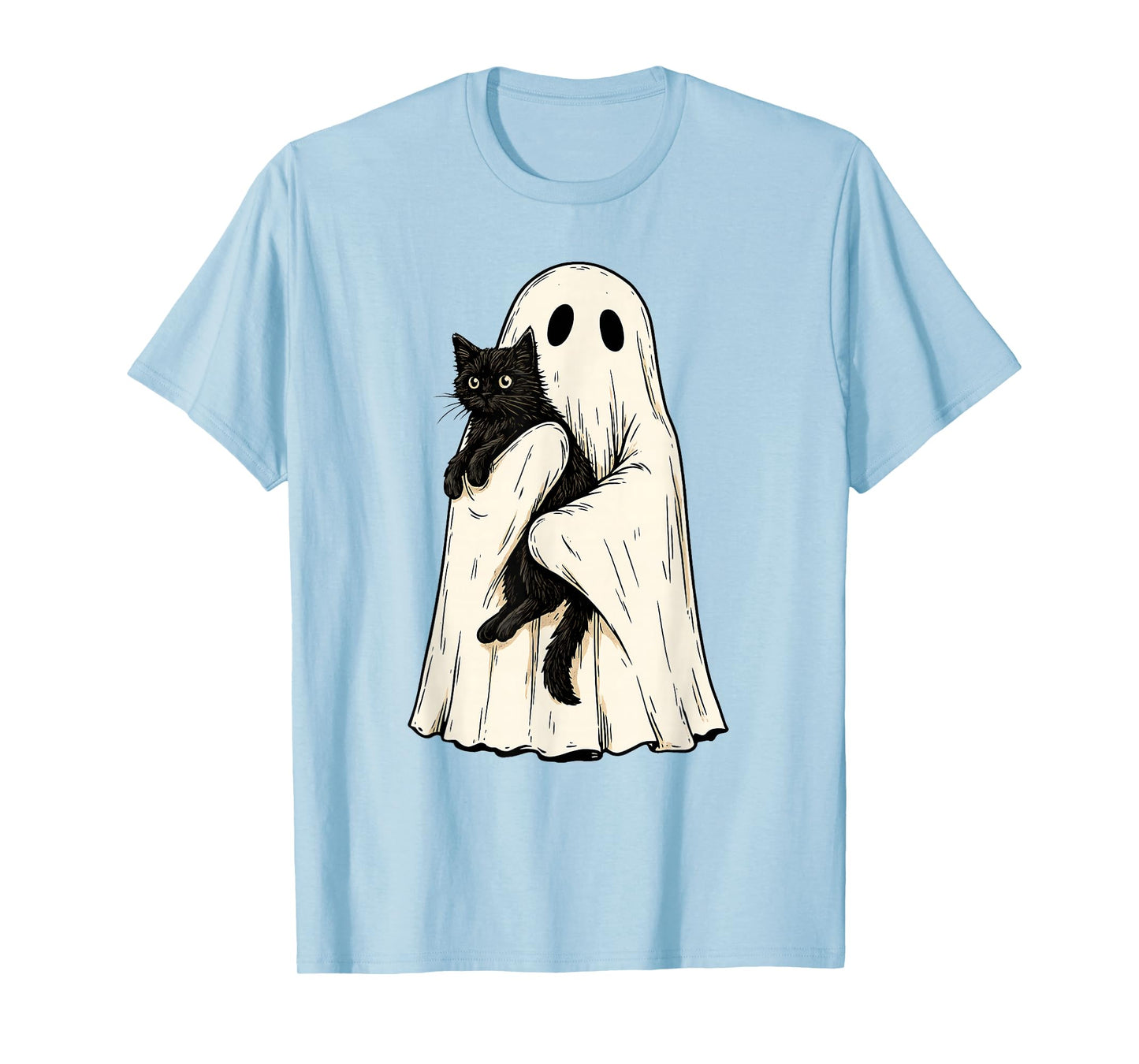 Vintage Halloween Ghost Holding Black Cat Men Women T-Shirt
