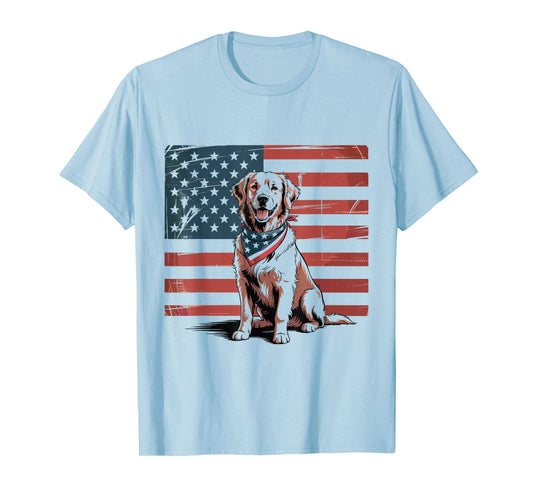 Golden Retriever 4th of July USA American Flag Patriotic T-Shirt