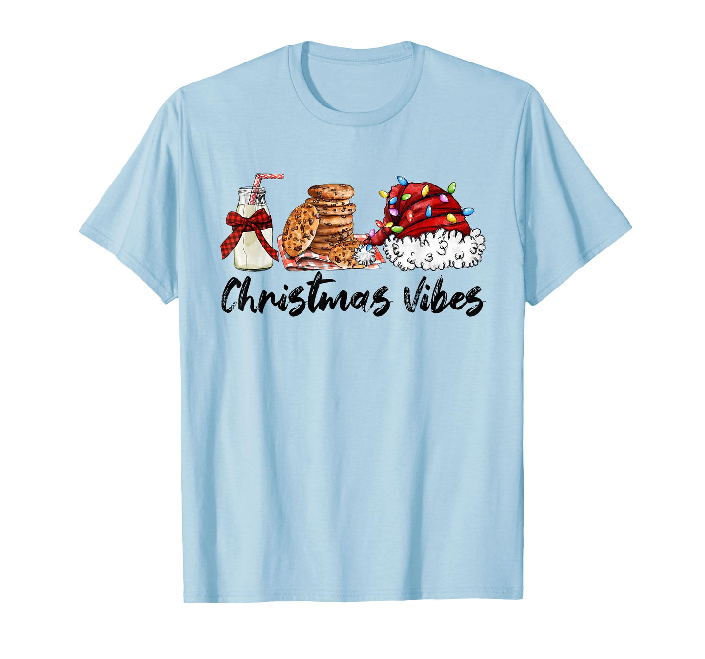 Christmas Vibes Santa Milk and Cookies Xmas Lights T-Shirt