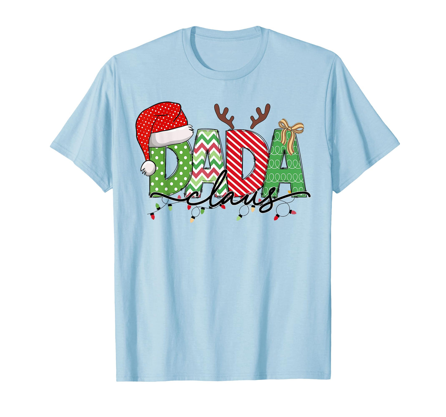 Dada Claus Christmas Lights Pajama Family Matching Outfit T-Shirt
