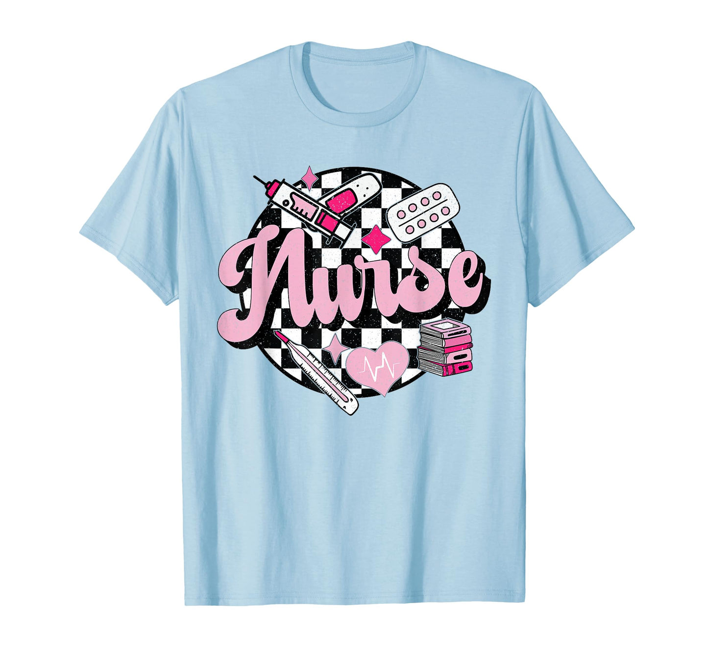 Checkered Retro Nurse School For Women Nursing Groovy Nurse T-Shirt