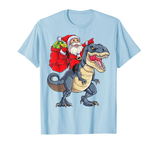 Santa Riding Dinosaur T rex Christmas Gifts Boys Men Xmas T-Shirt
