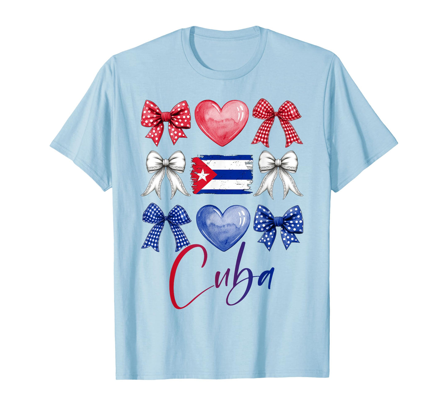 Cute Cuba Hispanic Heritage Month Bow Cuban Flag Girls Women T-Shirt