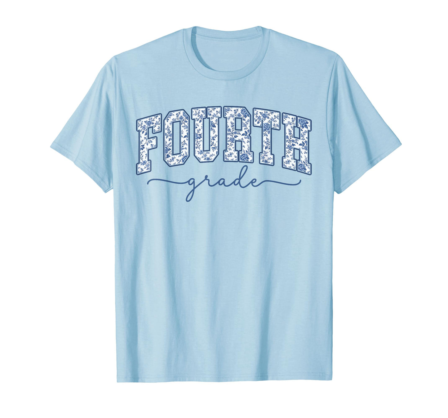4th Grade Back to School Fourth Grade Blue Toile Teacher Kid T-Shirt