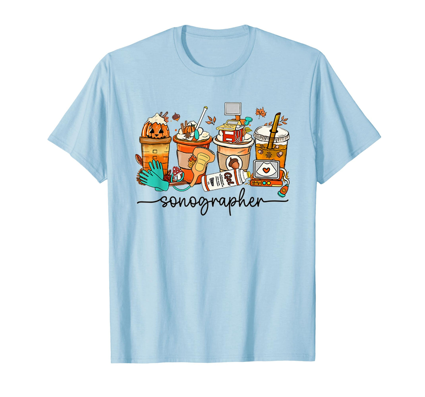 Autumn Sonographer Latte Ultrasound Pumpkin Vascular Tech T-Shirt