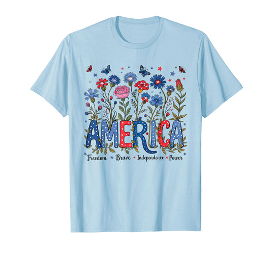 USA Patriotic American Flag 4th of July Flower Women T-Shirt