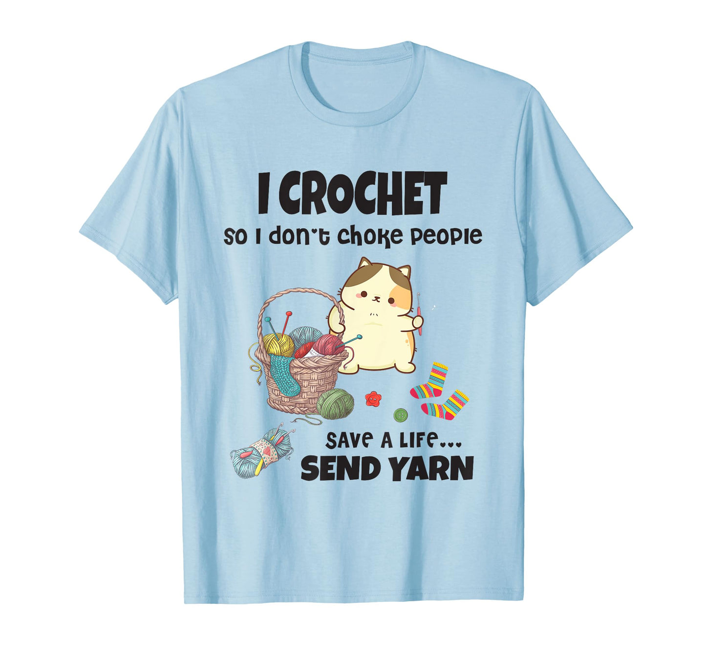 Funny Cute Cat with Crochet And Knitting Yarn Mess for Girls T-Shirt