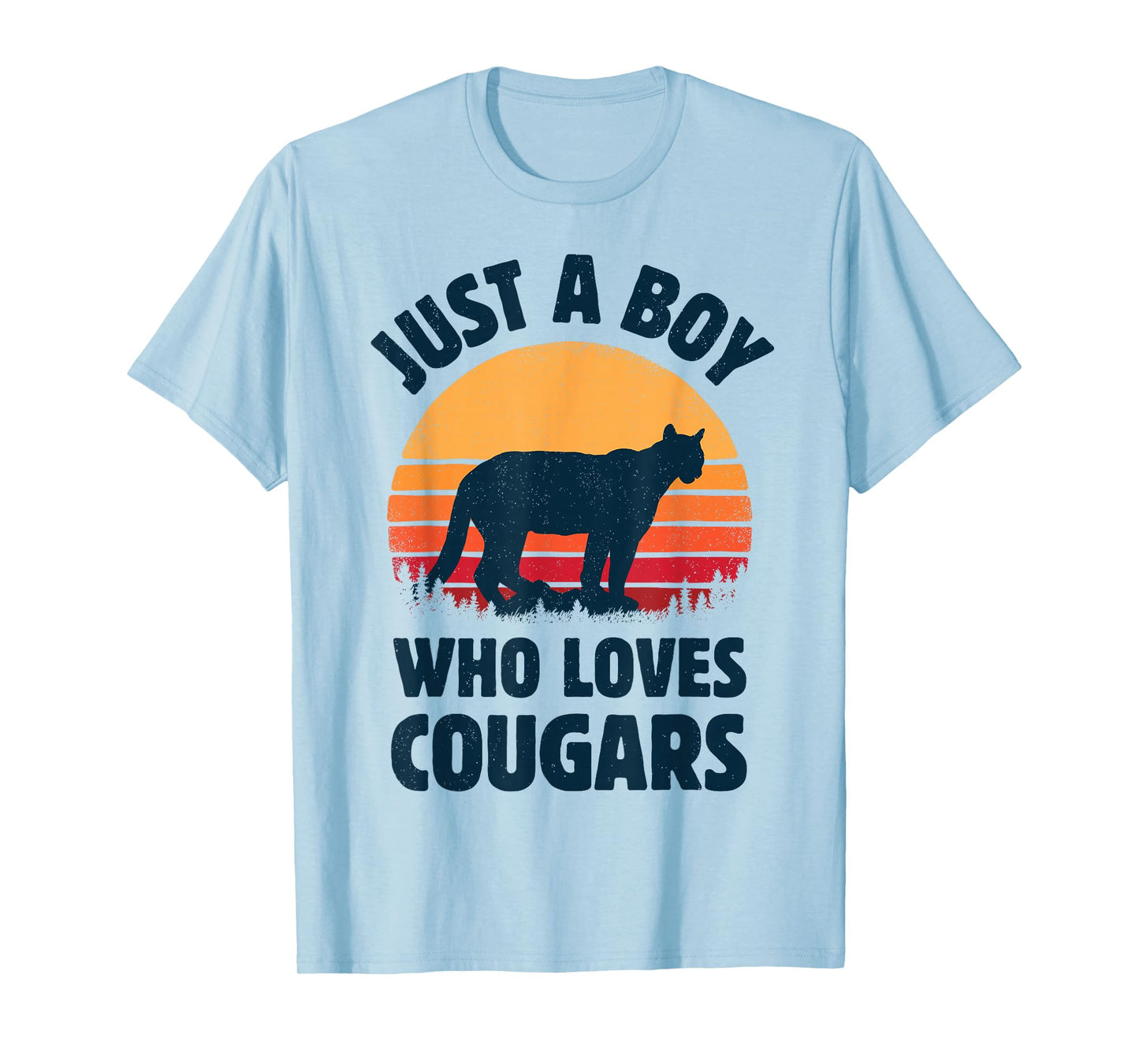 Cougar Just A Boy Who Loves Cougars Men Retro Vintage Sunset T-Shirt