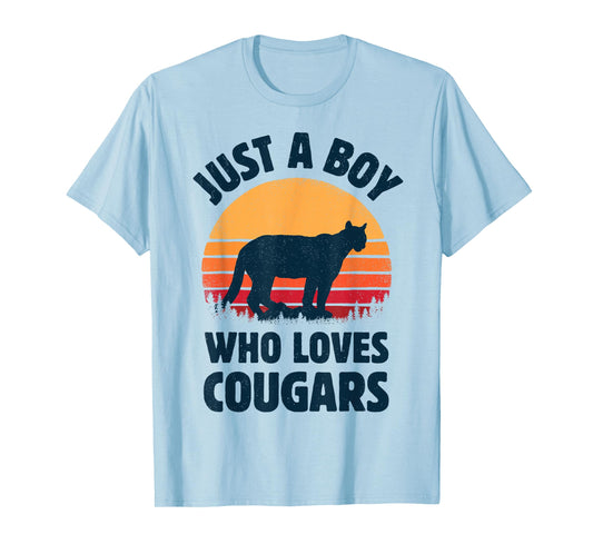 Cougar Just A Boy Who Loves Cougars Men Retro Vintage Sunset T-Shirt