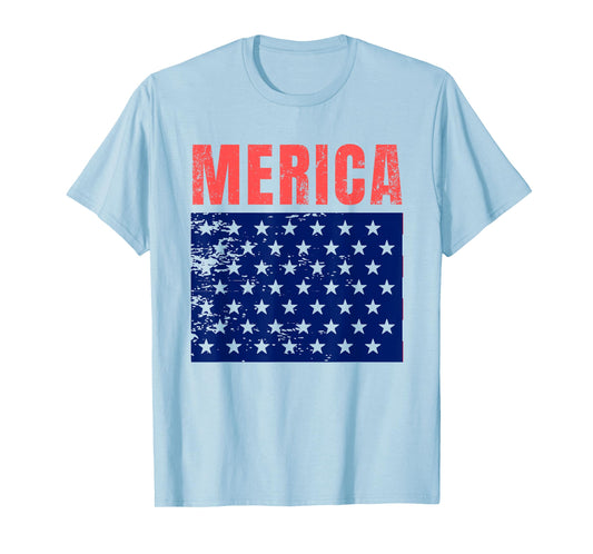 Merica Red Blue Distressed Stars Flag Patriotic American Women Men T-Shirt