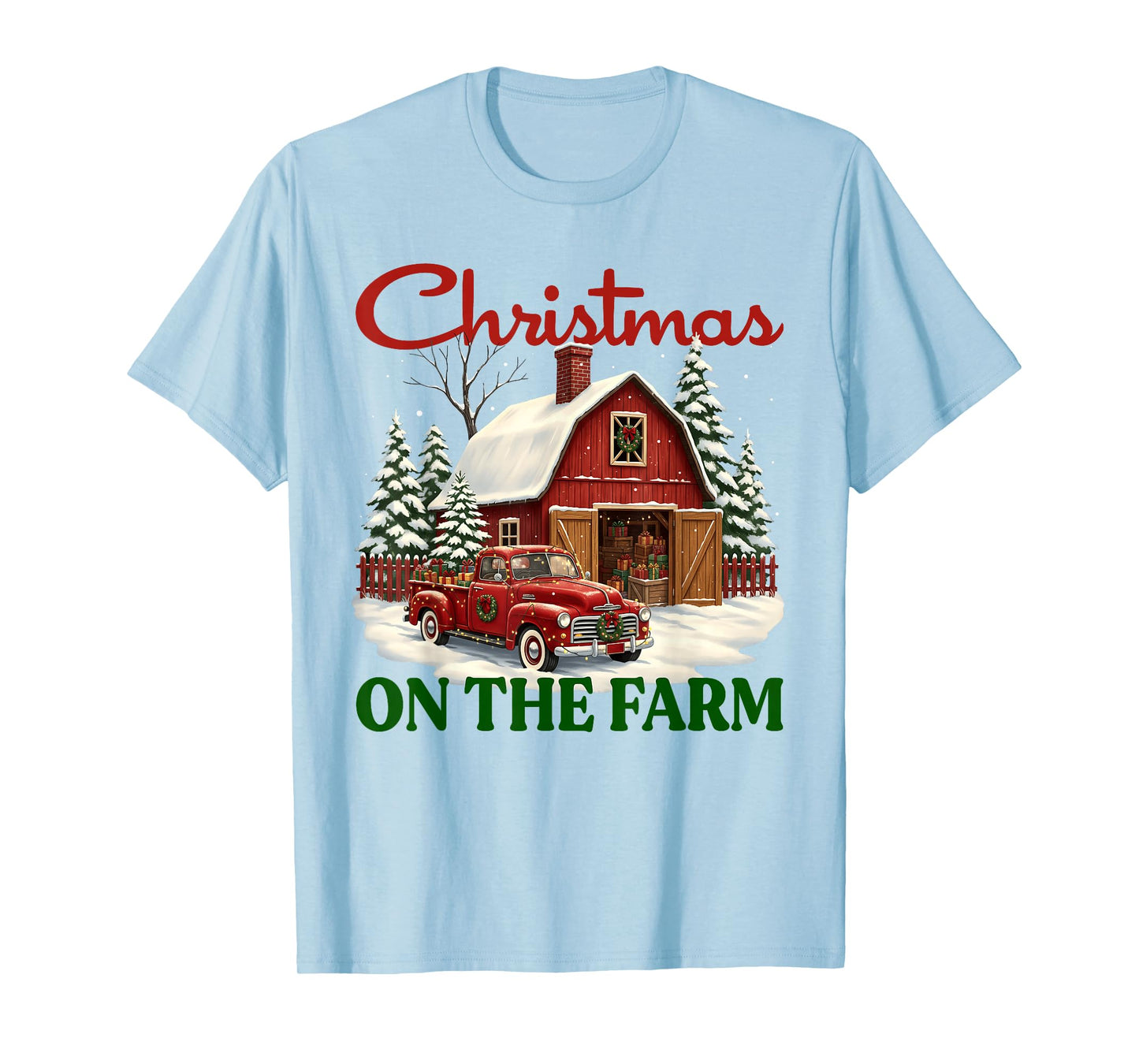 Christmas On The Farm Shirt Vintage Red Truck Barn Xmas Gift T-Shirt