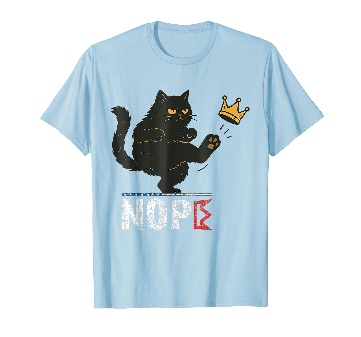 No Kings In America Black Cat Funny Cat Kicking Crown T-Shirt