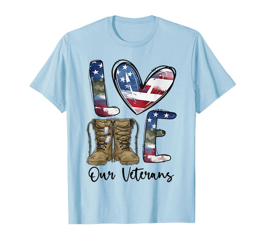 Love Our Veterans Day Proud Military American Flag Thank You T-Shirt