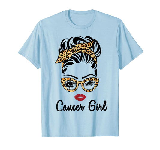 Zodiac Sign Cancer Girl Woman Face Leopard Bandana Wink Eye T-Shirt