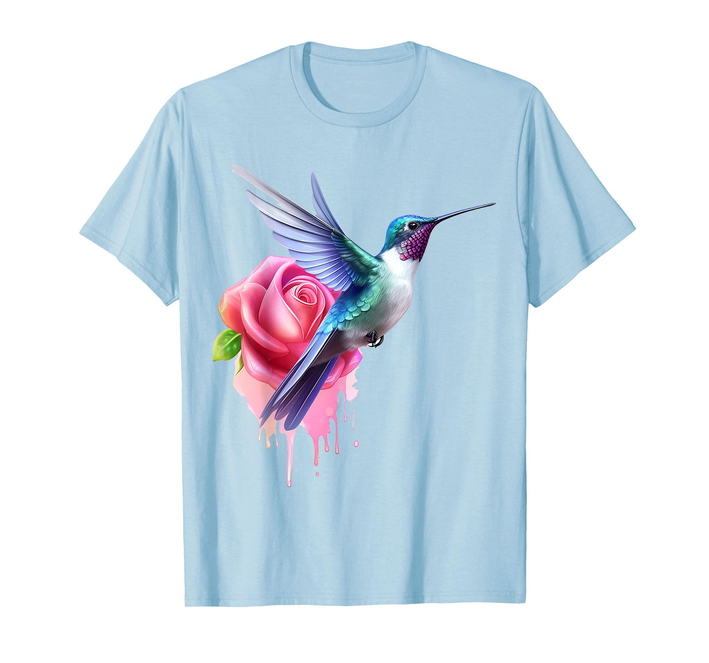 Hummingbird Art Rose Animal Colorful Graphic Hummingbird T-Shirt
