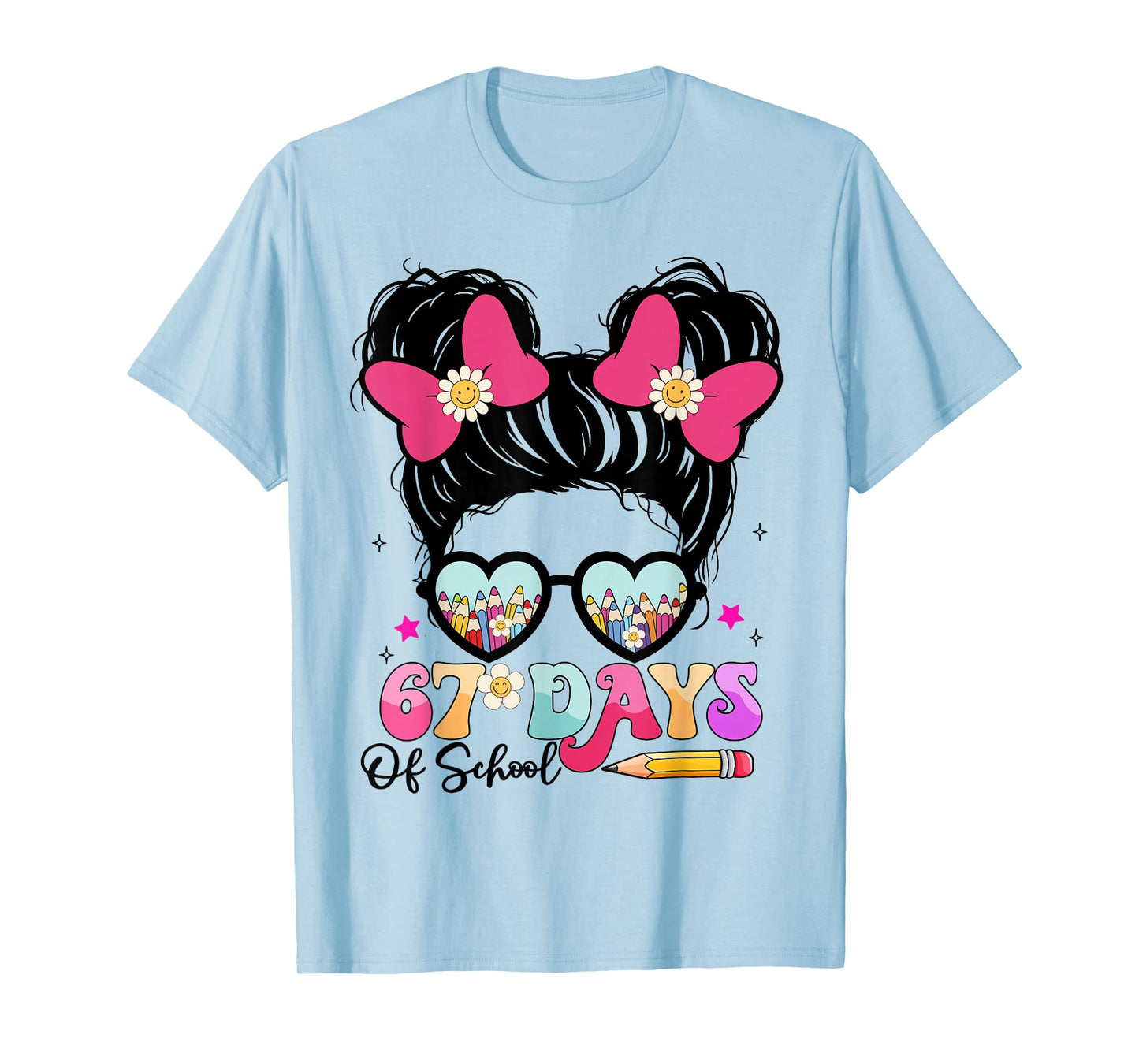 67 Days of School Messy Bun Girl Kids Meme Funny T-Shirt