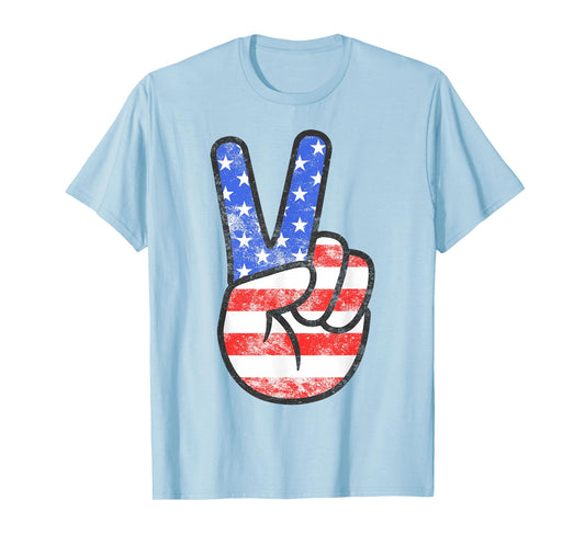 American Flag Peace Sign Hand Shirt USA 4th Fourth of July T-Shirt